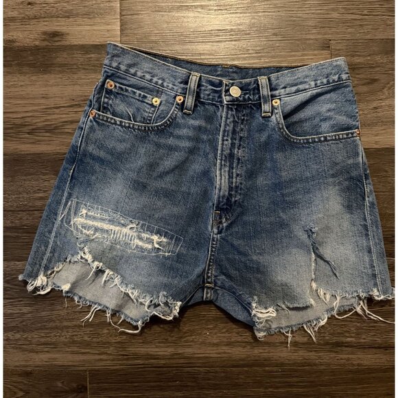 Denimist Nic Mid Rise Cutoff Blue Distressed High Rise Shorts Size 26 Festival - Picture 2 of 6